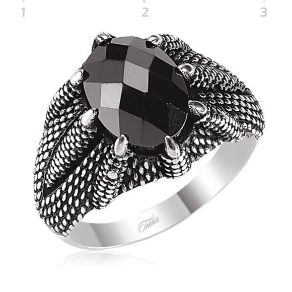 Sterling Silver Eagle Paws Men's Ring CZ Stone - Picture 8 of 8